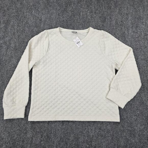 J. Crew Sweaters - J Crew Sweater Womens Medium Ivory Quilted Pullover Long Sleeve Textured Casual